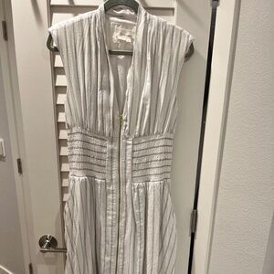 Anthropologie Tommie Cap-Sleeve Smocked Front-Zip Shirt Dress